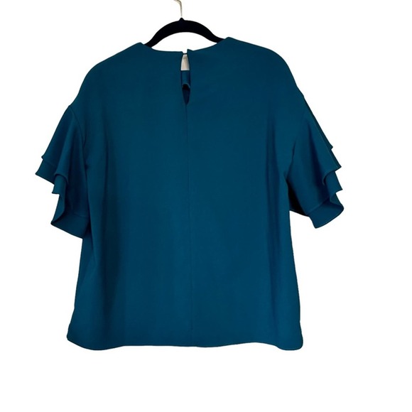 NSR NORDSTROM Top Womens XS Ruffled Sleeve Stretchy Blouse Teal Blue NWT USA - Picture 2 of 8
